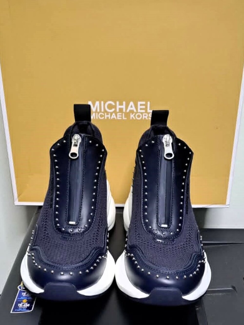 Brand New Michael Kors Zuma Studded Mixed-Media Trainer
